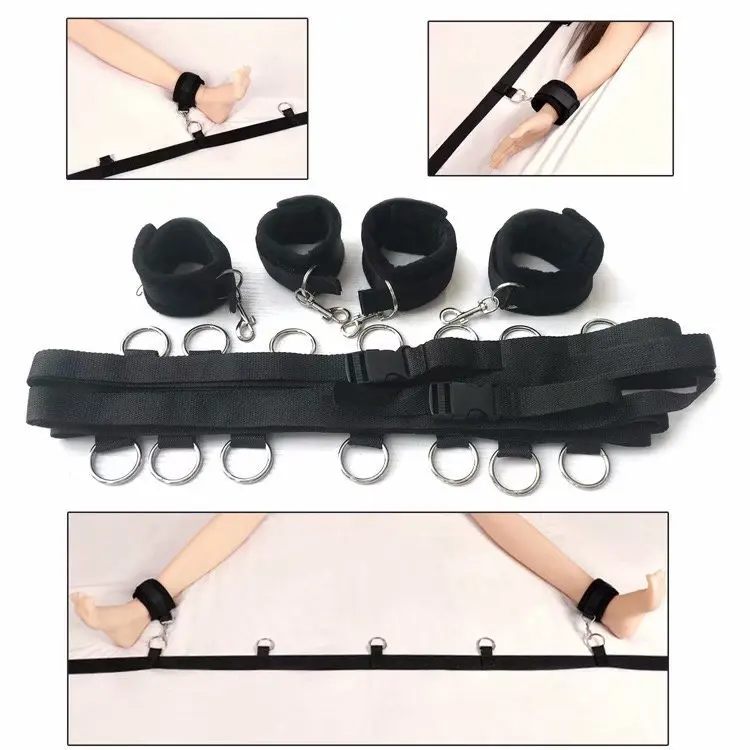 Couple BDSM Bondage Kit Set Bed Restraint Sex Toy Handcuff Ankle Cuff Sets Adult Sex Game Strap Open Thigh Tool Eye Blinder Sets