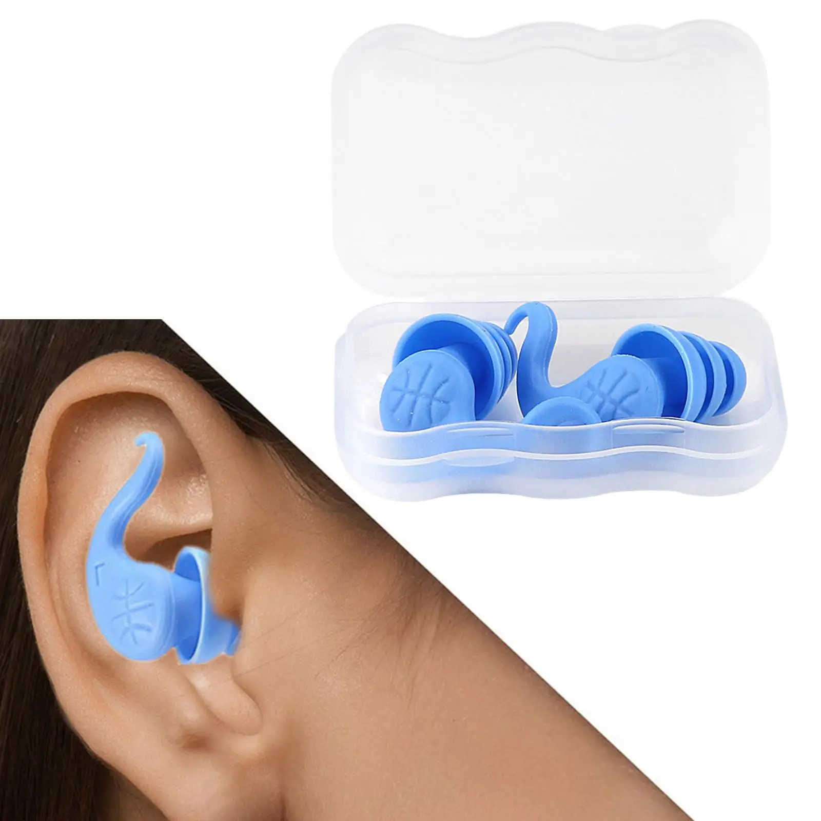 2xSwimming Ear Plugs with Box Reusable for Sleeping Diving Bathing Blue
