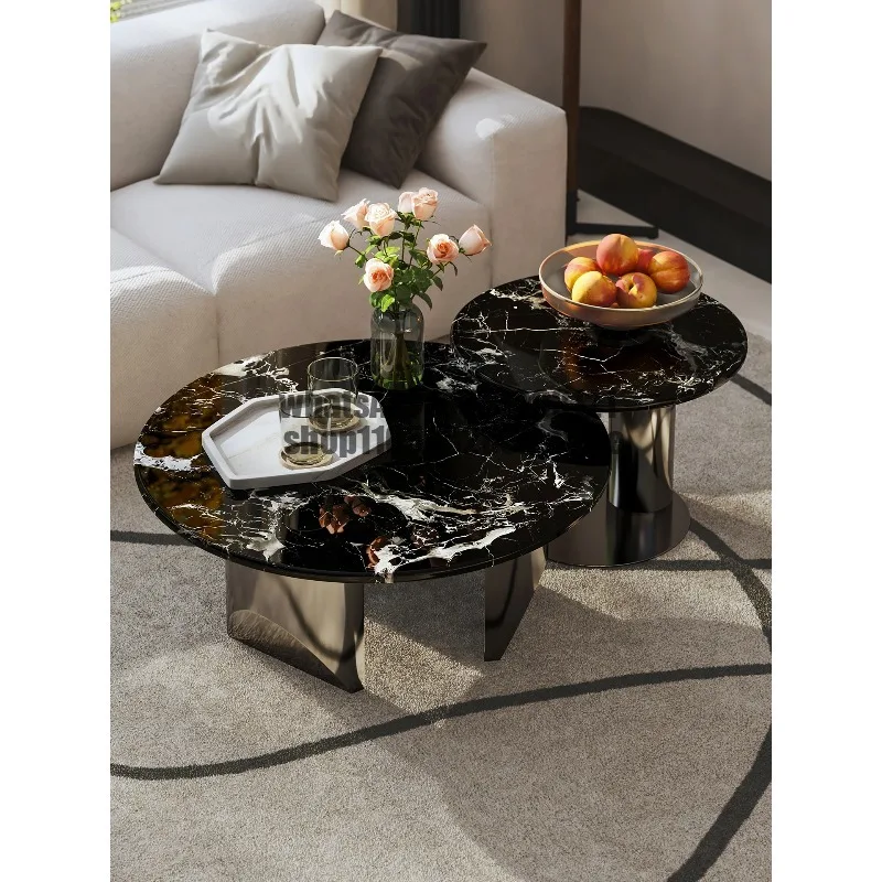 

Italian Luxury Marble Coffee Table Black Rose Gold Round 2025 Wabi Sabi Living Room Set Minimalist Modern Center Table Decor