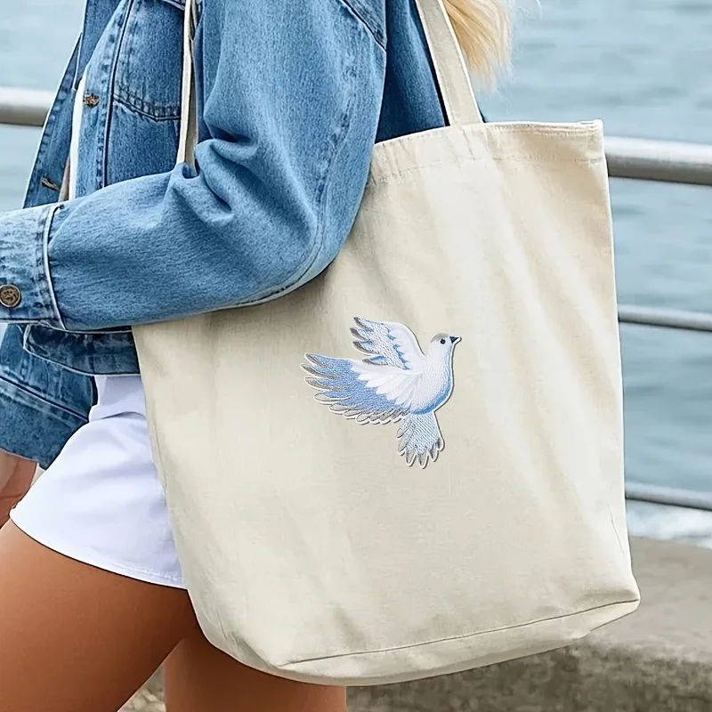 1pc blue-white gradient dove embroidery patch, iron-on badge suitable for jackets, hats, and hoodies, a meaningful creative gift view 4