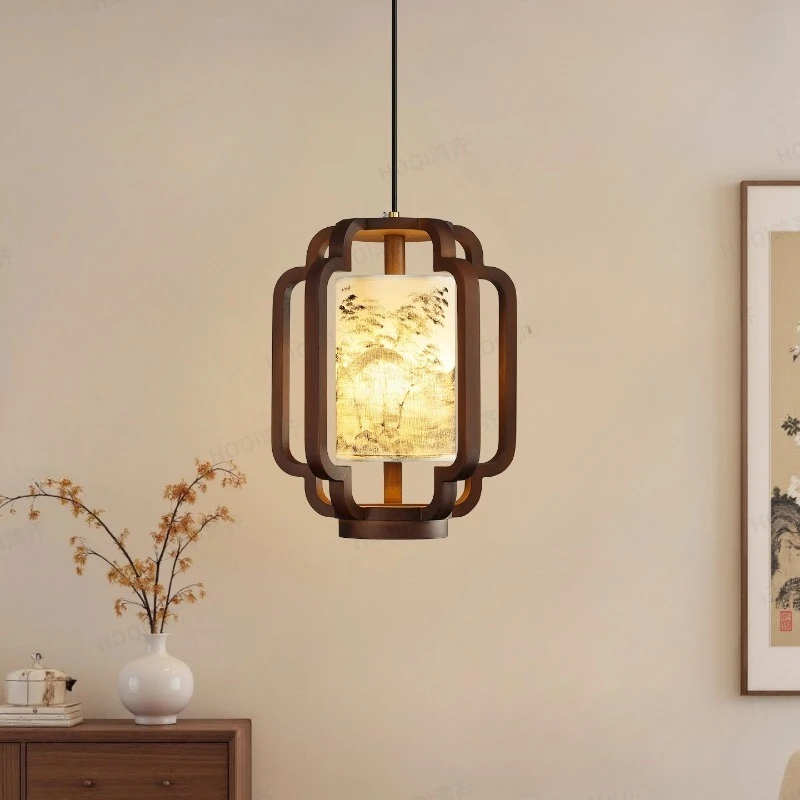 القرون الوسطى الجمالية النسيج السرير قلادة أضواء LED غرفة نوم دراسة زن غرفة الشاي مدخل منصة مشروبات خشبية الرجعية مصابيح معلقة