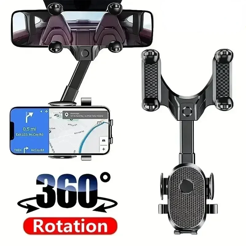 

Держатель для телефона с зеркалом заднего вида ftvae для автомобиля, 360° ° Вращающееся крепление заднего вида Многофункциональный GPS Универсальный автомобильный все смартфоны