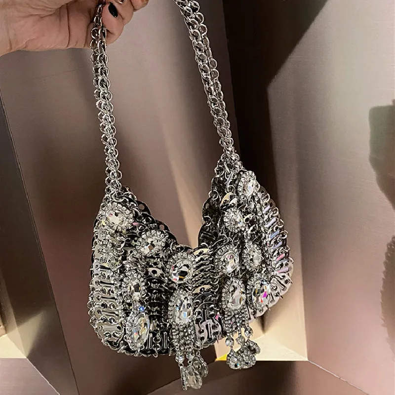 Borse di lusso con paillettes 2023 nuova borsa a tracolla in metallo argento per le donne Bling Bling Fashion Lady Bucket borse borse per ragazze