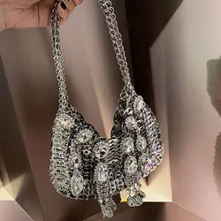 Borse di lusso con paillettes 2023 nuova borsa a tracolla in metallo argento per le donne Bling Bling Fashion Lady Bucket borse borse per ragazze