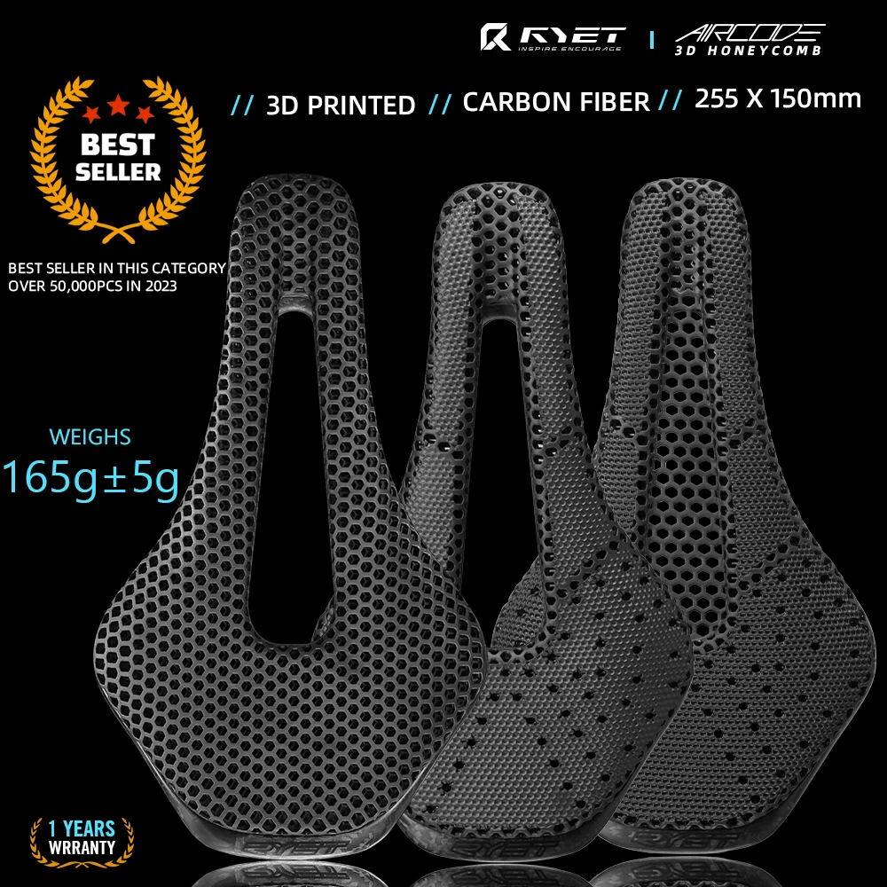 

RYET 3D Printed Bike Saddle Ultralight Carbon Fiber Hollow Comfortable Breathable MTB Gravel Road Bicycle Cycling Seating Parts