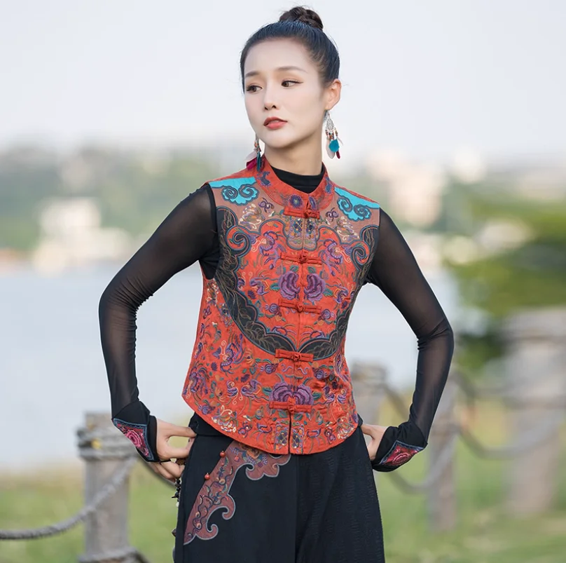 

Spring and Autumn ethnic style traditional sleeveless top retro Chinese style buckle vest
