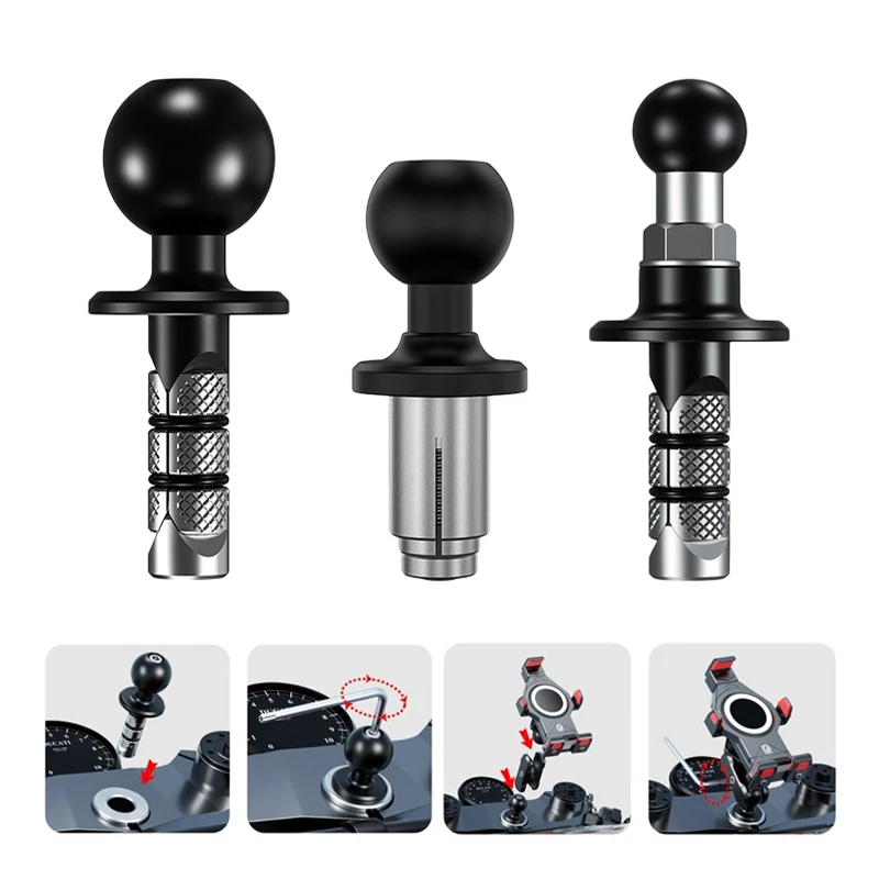 Motorcycle Bike Mount Black Fork Stem Base with 17mm 25mm Ball Head for GoPro insta360 Ball Mount Adapter Mobile Phone Holder