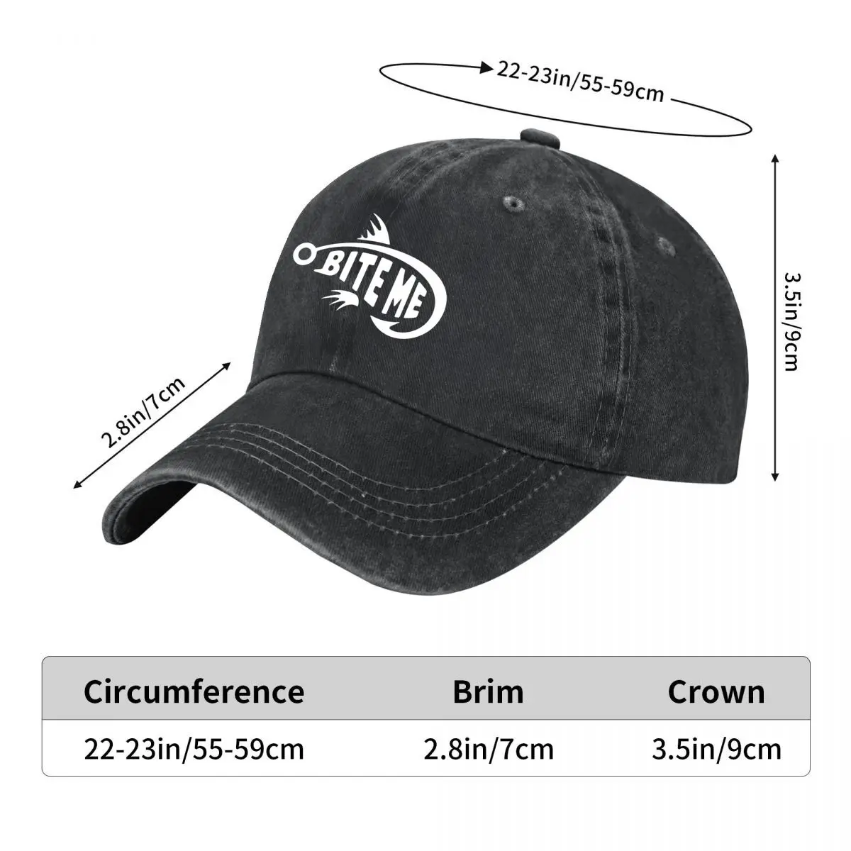 Funny Bite Humorous Anglers Fishing Graphic Washed Baseball Cap Outdoor Hat