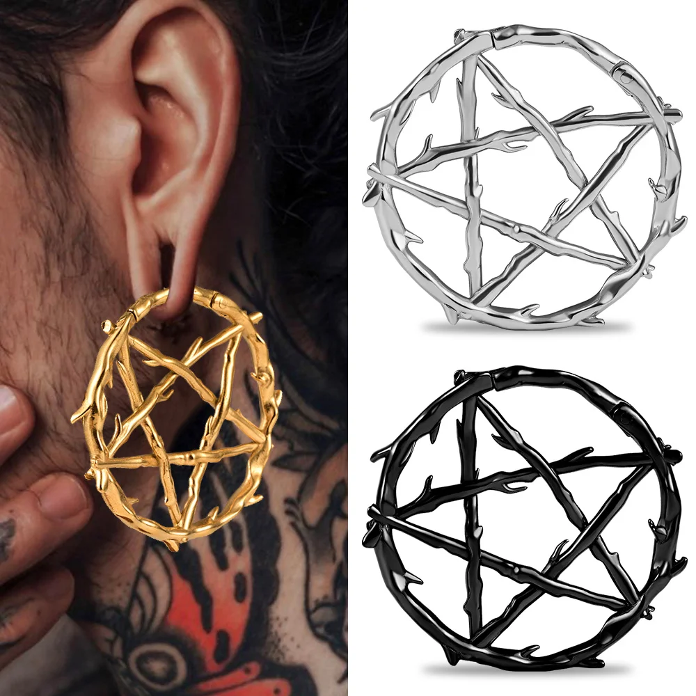 Vankula 2PC Fashion Pentagram Wreath Stainless Steel Plugs Ear Weight Gauges Tunnels Piercing Expander Stretchers Body Jewelry