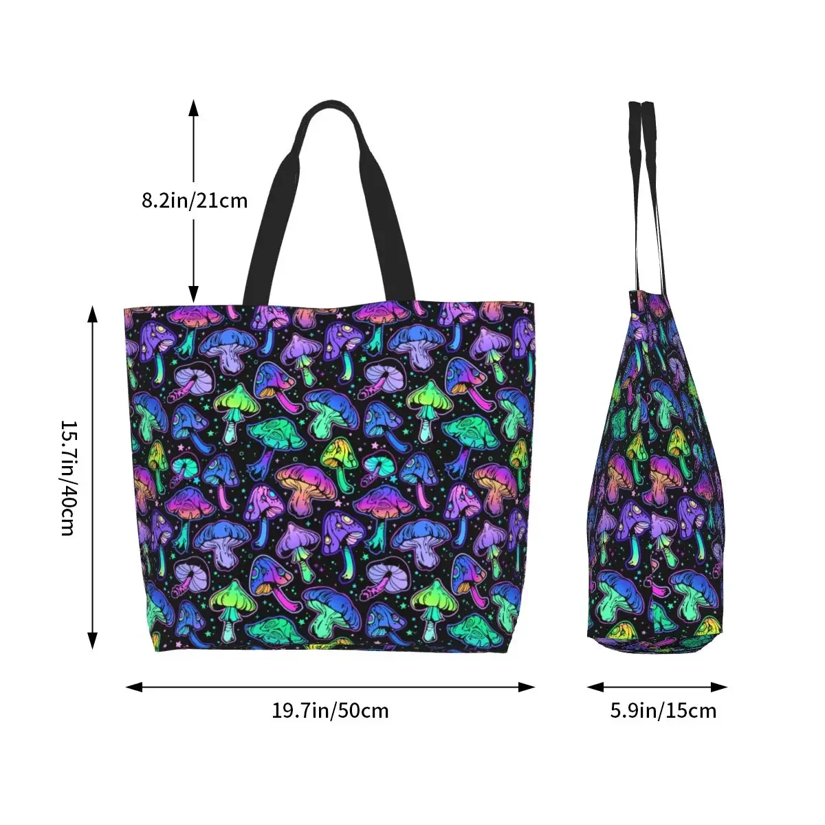 Fashion Psychedelic Magic Mushrooms Shopping Tote Bag Reusable Grocery Canvas Shoulder Shopper Bag