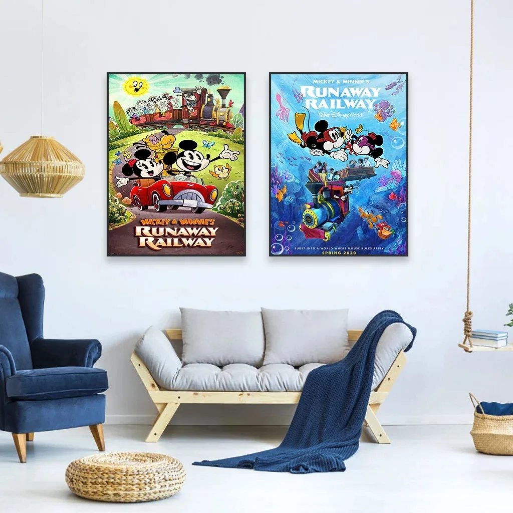 Mickey Mouse Disney Cartoon Poster Mickey and Minnie's Runaway Railway Canvas Painting Prints Kids Bedroom Living Room Decor