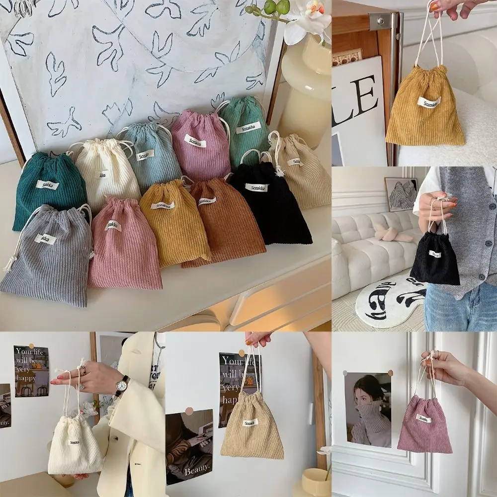

Solid Color Corduroy Drawstring Bag Pastoral Literary Style Coin Purse Pull Rope Pouch Jewelry Storage Bag Women Girls Ladies