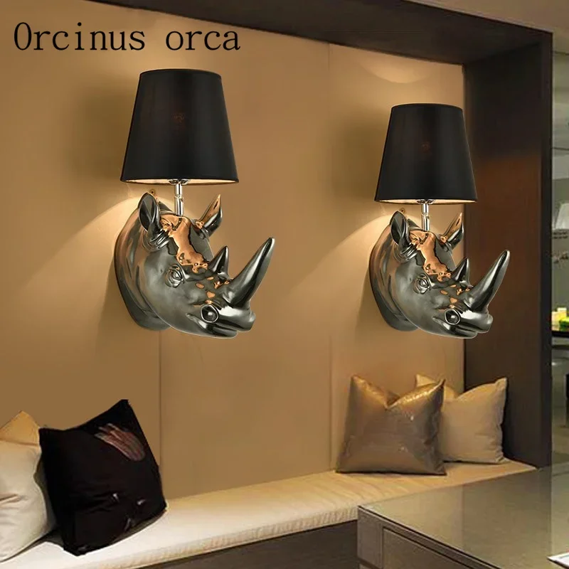 

American country rhino head wall lamp living room bedroom bar Continental wall lamp creative home decorations free shipping