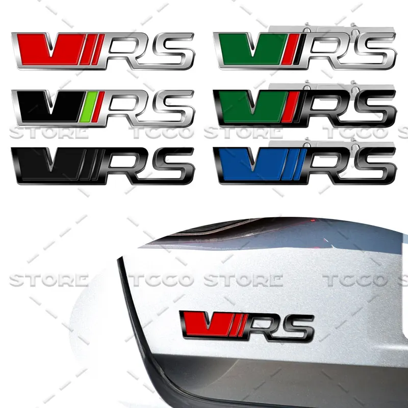 Etiqueta engomada del emblema de la parrilla delantera del logotipo VRS del estilo del coche de Metal cromado 3D para Skoda Octavia Fabia Rapid Superb Kodiaq decoración del maletero trasero