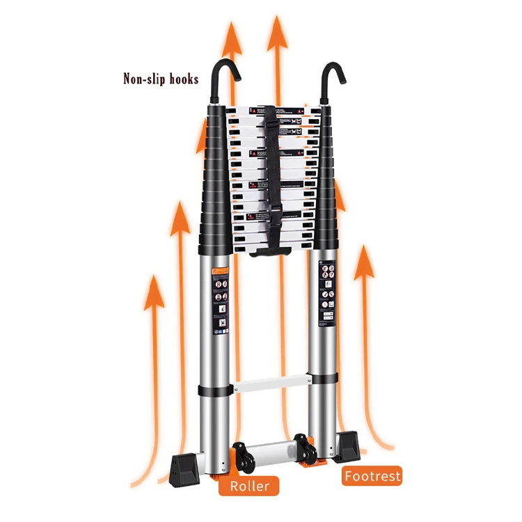 Lightweight Single-Sided Aluminum Folding Retractable Loft Ladder with Hooks Telescopic Design for Household & Hospital Use