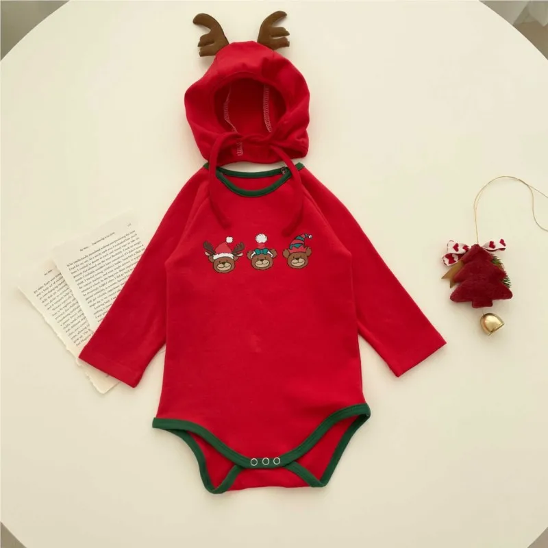 Newborn Baby Boy Girl Cotton Christmas Elk Clothes Set Romper+Hat Infant Toddler Deer Print Jumpsuit Autumn Winter Clothes 3-18M