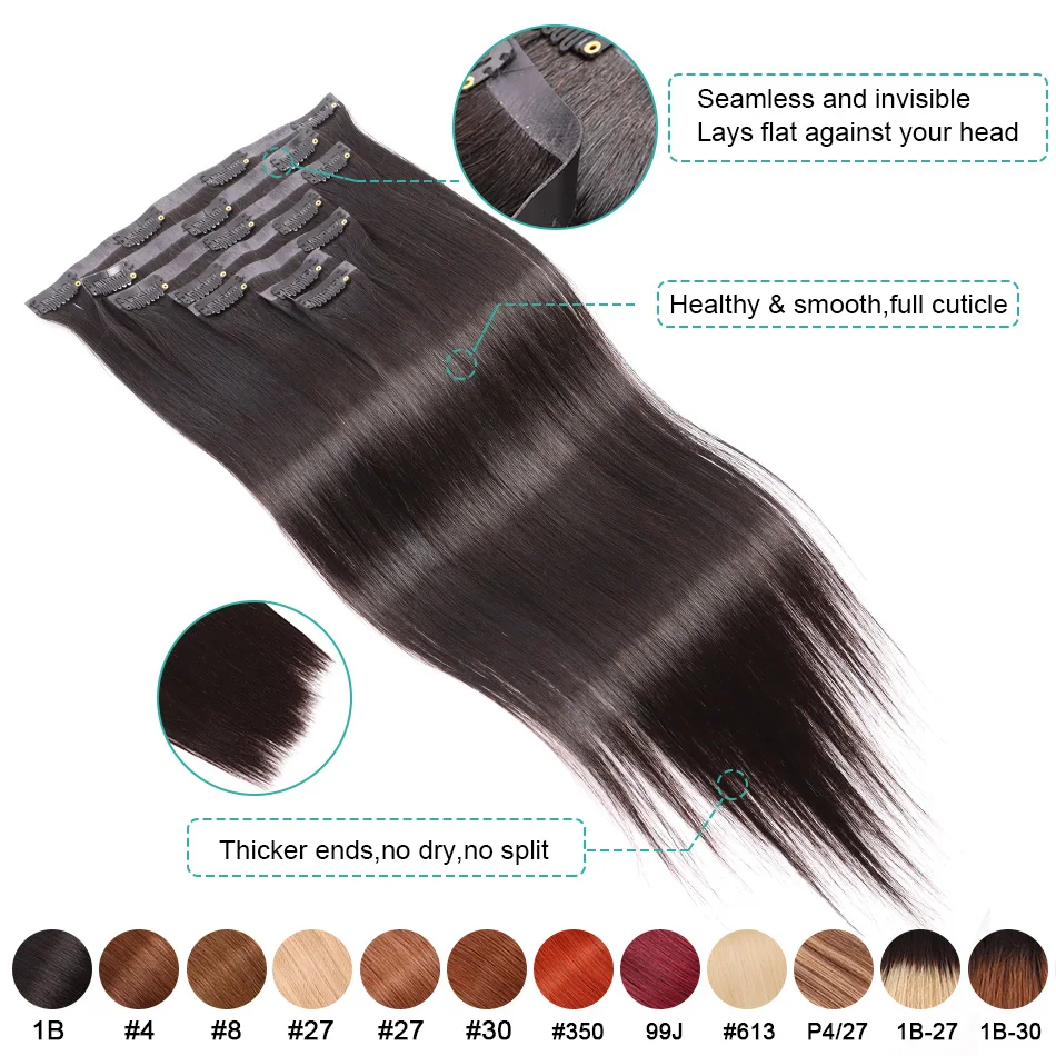 Rohes, unbehandeltes Clip-In-Haarverlängerungssystem, 100 % Echthaar, Natur Schwarz, 100 Gramm, 7 Teile, Clip-On-Haarteil, Ganzkopf, 16-30 Zoll – Detail 14