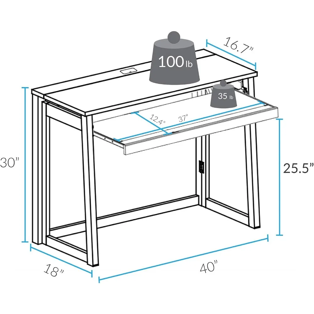 مكتب محمول قابل للطي مع شحن USB، بني مريح #3