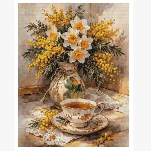

ZZ8495 - Tea Flowers 14CT 16CT 18CT Stamped Canvas Cross Stitch DIY Set Needlework Embroidery 148 Colors