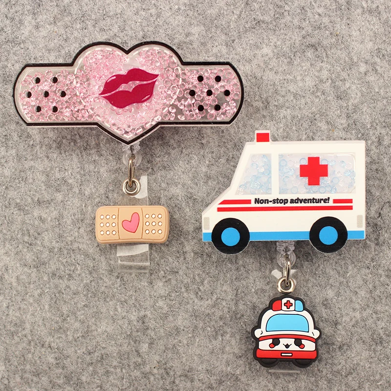 Ambulance And Band-Aids Style Badge Reel Nurse Workers Enfermera ID Holder Girl Boy Retractable Name Card Holder Accessory
