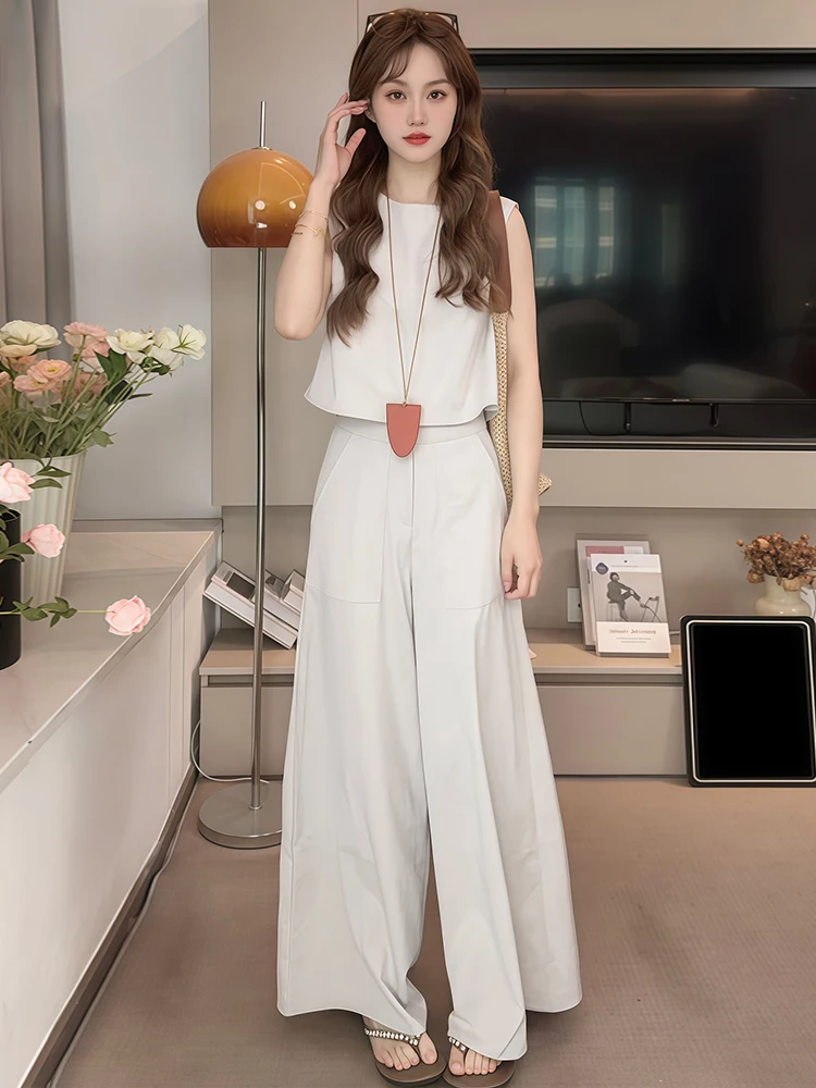 

Комплект широких брюк Ele ort Sve, женский модный утягивающий летний наряд, комплект из двух предметов, повседневный удобный полиэстер