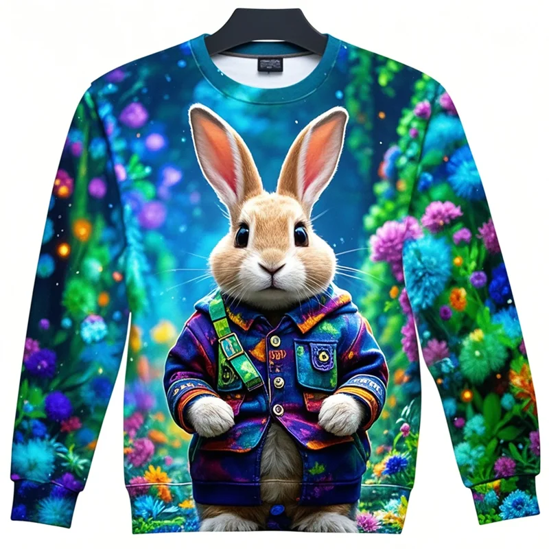 Cat Bunny 3D Print Sweater Men Kids Oversized Long Sleeved Sweatshirt Sportswear Spring Autumn Fashion Round Neck Pullovers Tops