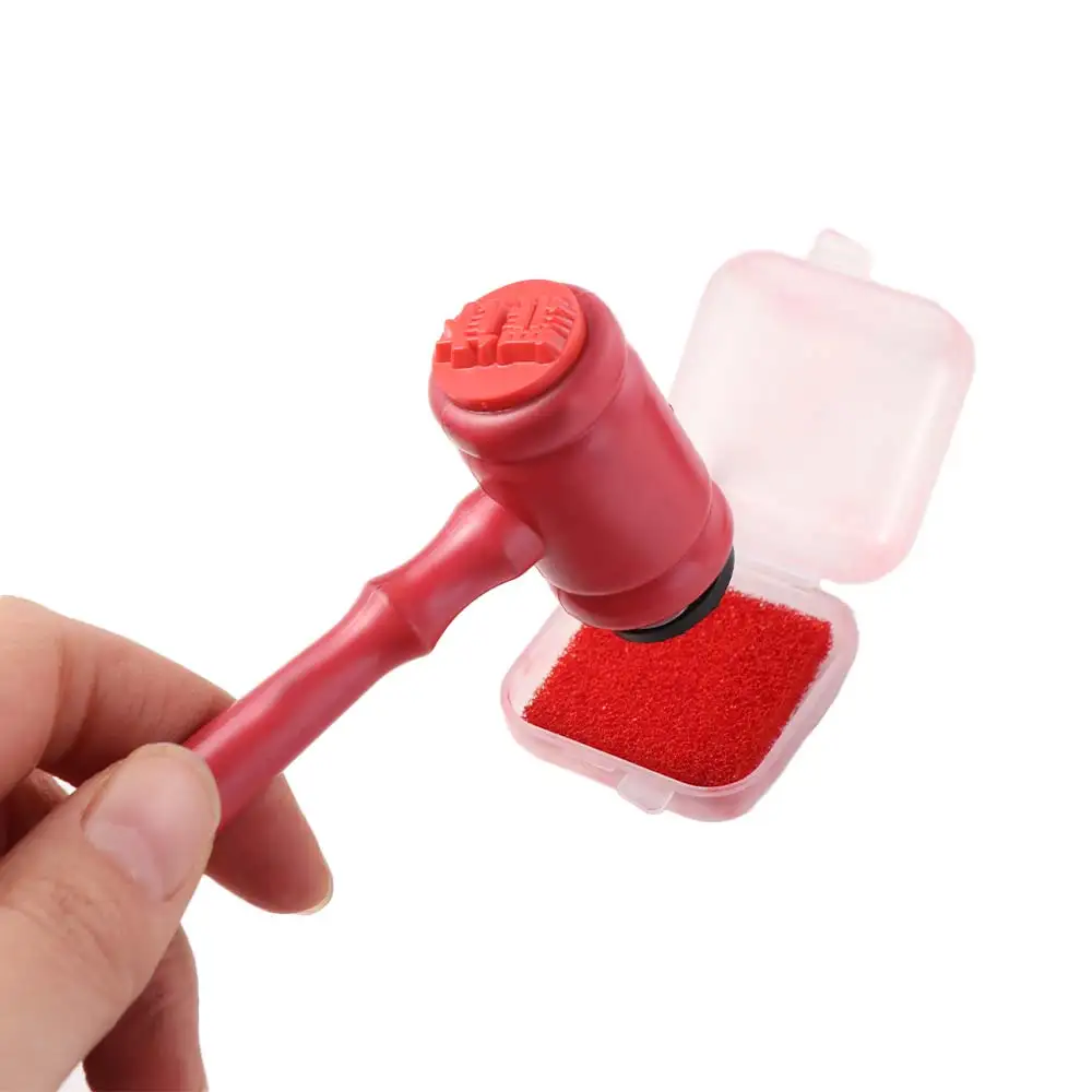 ロールプレイおもちゃインクパッド裁判官スタンプハンマーポータブルツールおもちゃ木製ハンマー木製赤ミニ裁判官小槌ノートブック装飾