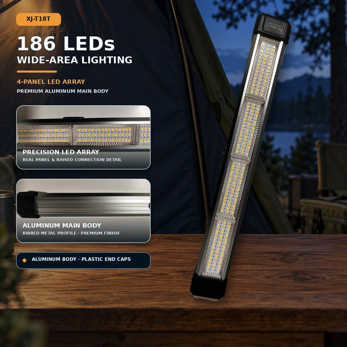 186 LED Camping Lantern 10400mAh Aluminum Lamp 3-Color Stepless Dimming Magnetic Work Light IPX5 Outdoor Fishing Vehicle Repair