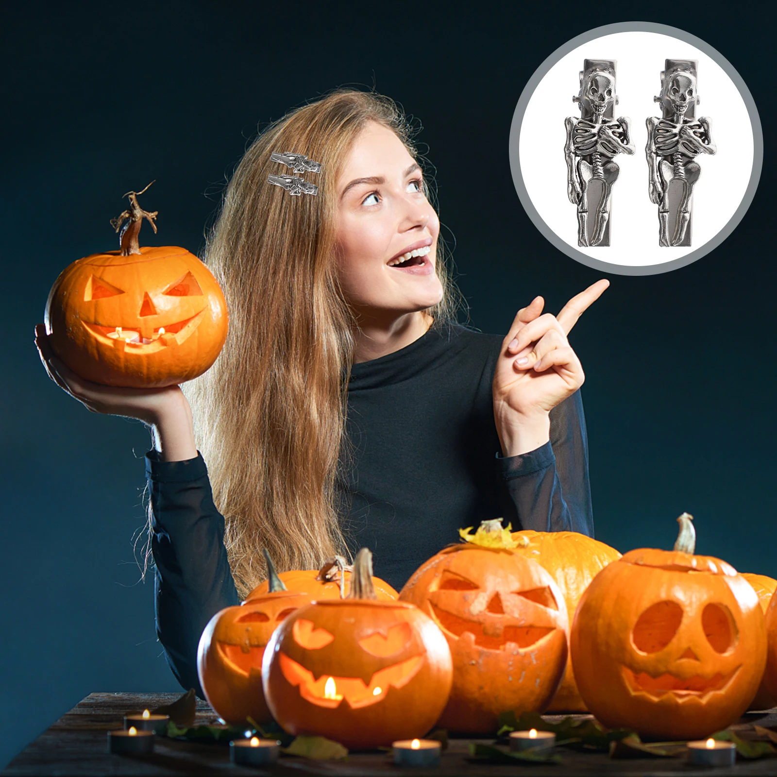 

2pcs Skull Hair Clip Metal Iron Halloween Costume Accessories Gothic Girls Bone Barrette Spooky Party Prom Photoshoot Props