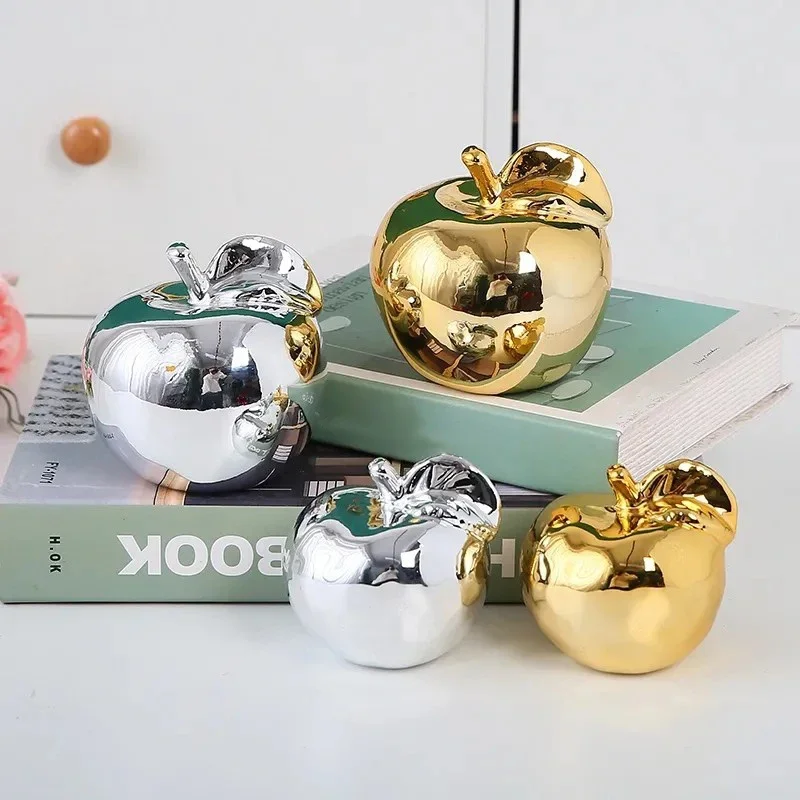 Gold Plated Ceramic Apple Figurines Home Decoration Jewelry Modern Simple Creative Living Room Study Wine Cabinet Decoration