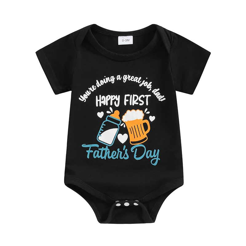 

My First Father s Day Baby Boy Girl Outfit Short Sleeve Letter Print Bubble Crewneck Romper Infant Summer Bodysuit