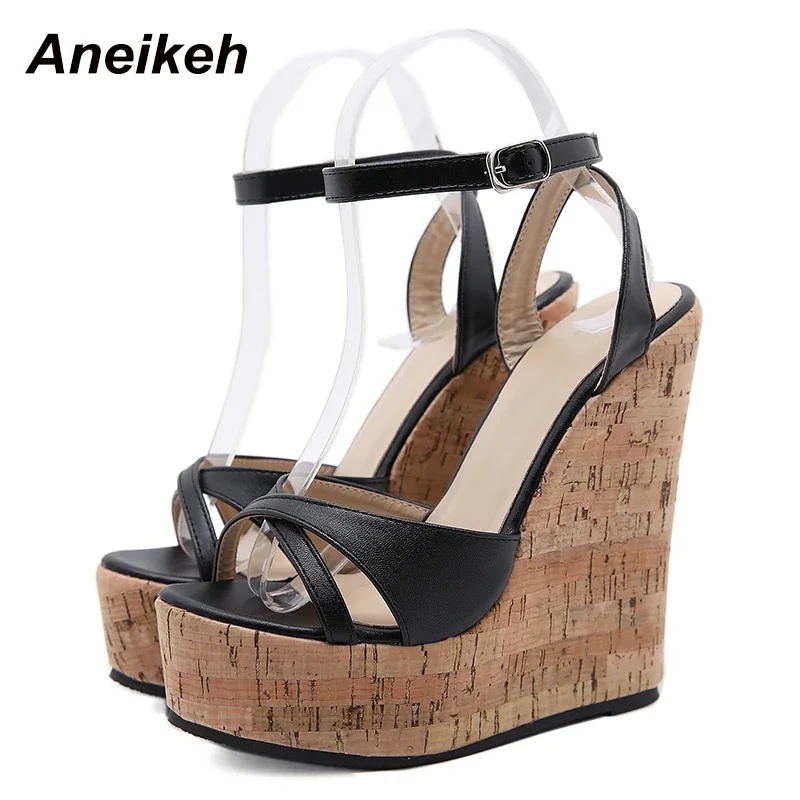 Aneikeh 2026 Modische Plateau-Keilabsatz-Sandalen mit Patchwork-Design, Retro-Stil, Sommer NEU, Sexy Schuhe für Damen
