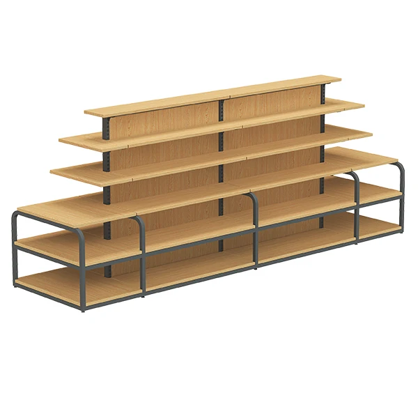 

✘x Robust Double-Faced Shelving System Wood & Metal Frame for High-Traffic Stationery Stores^