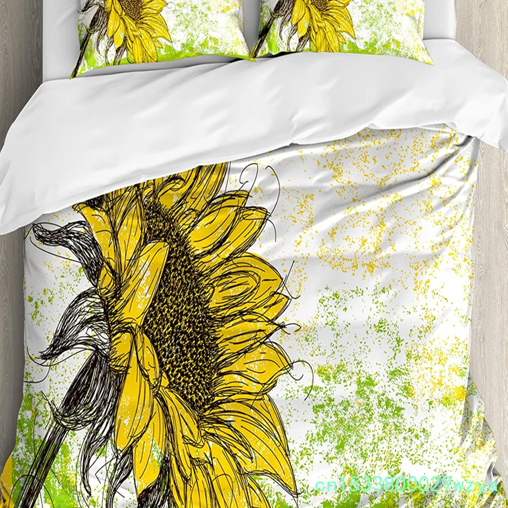 Nature Bedding Set For Bedroom Bed Home Floral Print With Sunflowers In A Field Summer Ga Duvet Cover Quilt Cover And Pillowcase