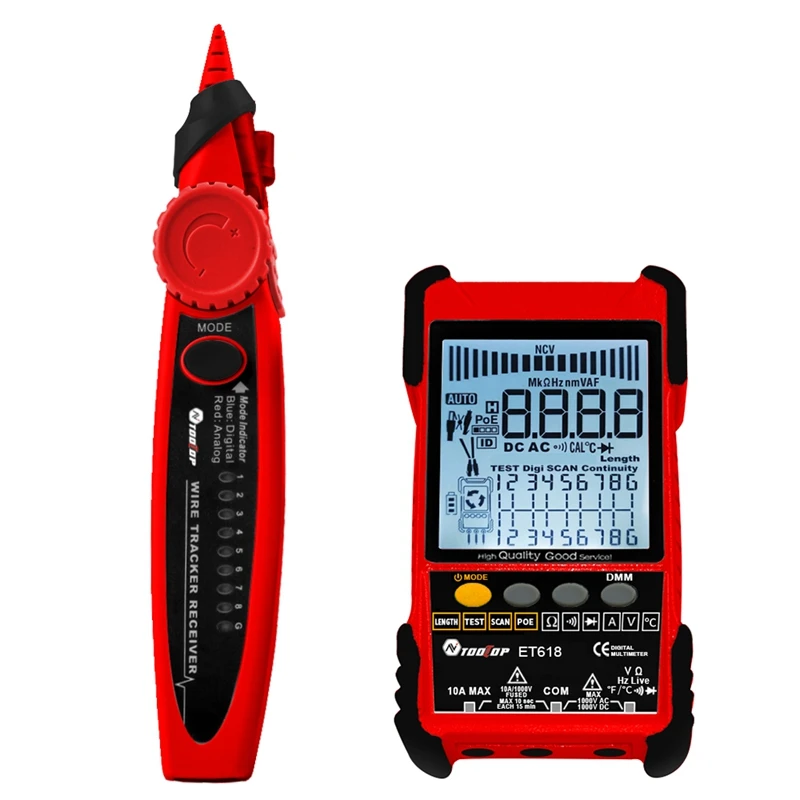 TOOLTOP Network Cable Tester Multimeter LCD Analogue Tracing Digital Search POE Test Cable Pairing Length Wiremap Detector