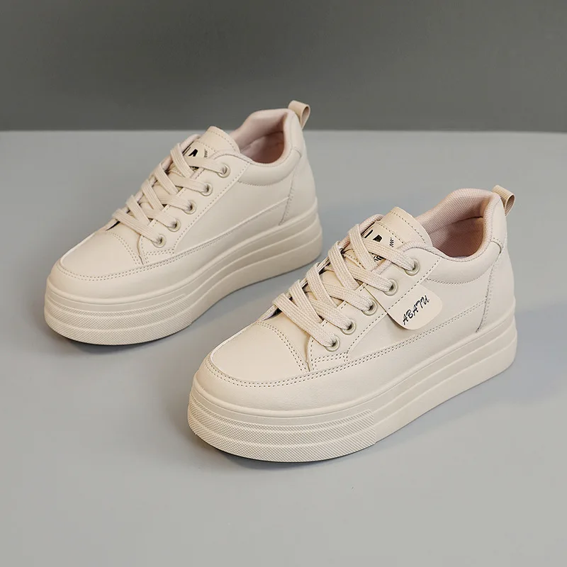 

Spring pu Leather Platform Wedge Hidden Heel Luxury Comfortable Sneakers New Chunky Casual Women Fashion Lady White Shoes