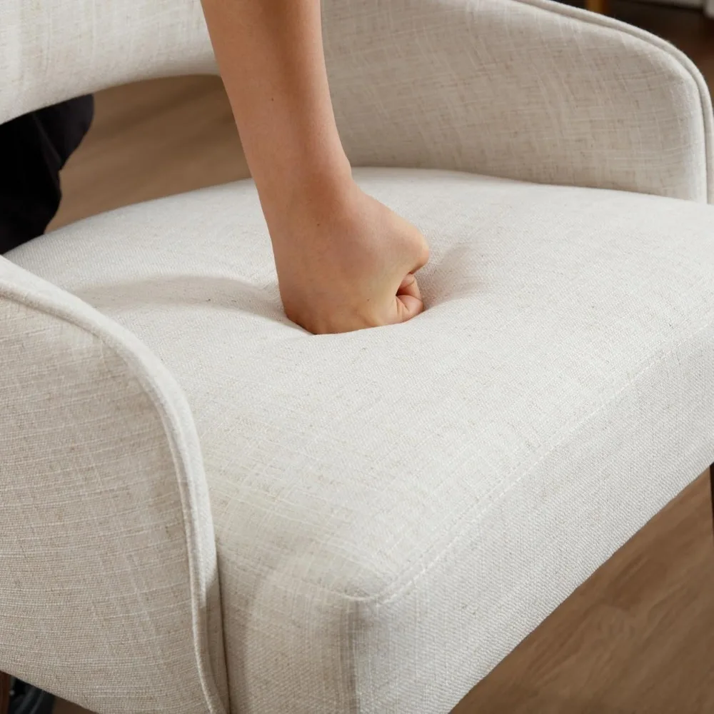 زوج من كراسي تناول الطعام المغطاة بالكتان مع مساند ظهر مجوفة ومقاعد مبطنة لاستخدام المطبخ أو المطاعم #5