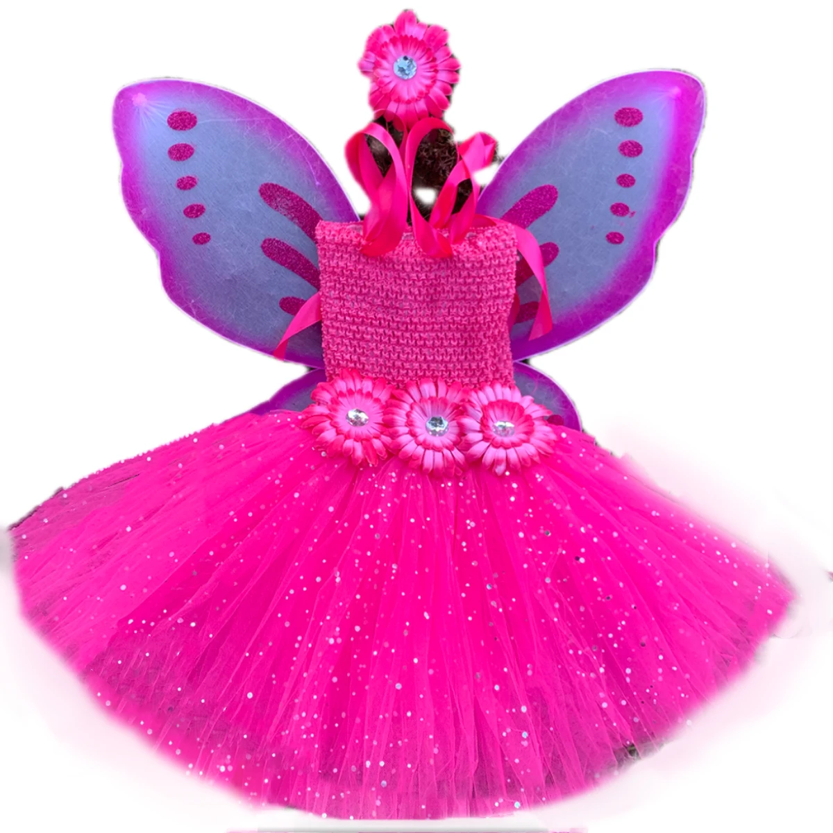 Pink Glitter Tulle Butterfly Dress For Baby Girls Fairy Tutu Dress Kids Outfit Children Birthday Halloween Christmas Costumes