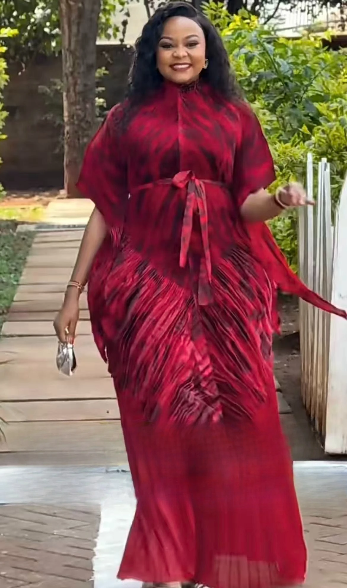 

Бронзовое платье с бахромой Miyake, женский новый костюм, элегантный темпераментный топ с рукавами «летучая мышь», широкие брюки, свободный комплект из двух предметов, одежда