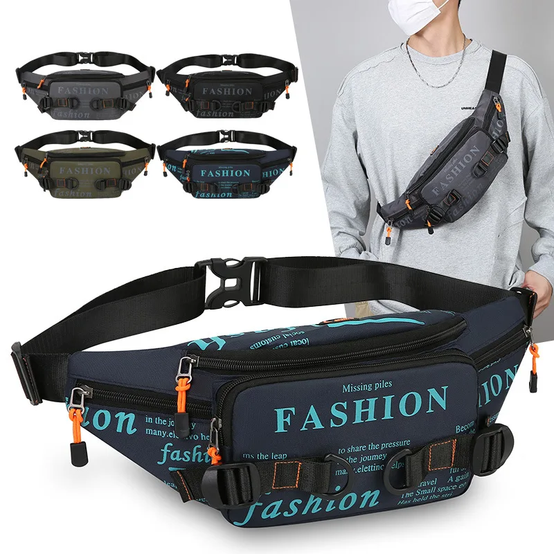 

New Outdoor Men's Fanny Pack Trendy Fashion Breast Bag Waterproof Nylon Cloth Oblique Span Bag Men
