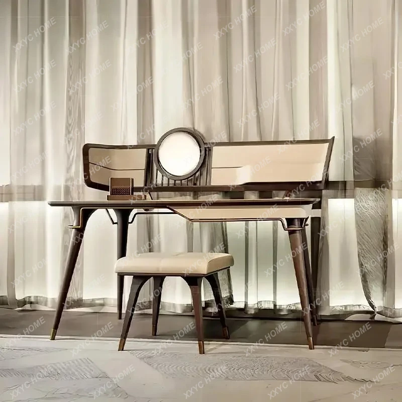 Light Luxury Walnut Dresser With Makeup Mirror Bedroom Modern High-end Creative Makeup Stool Makeup Table