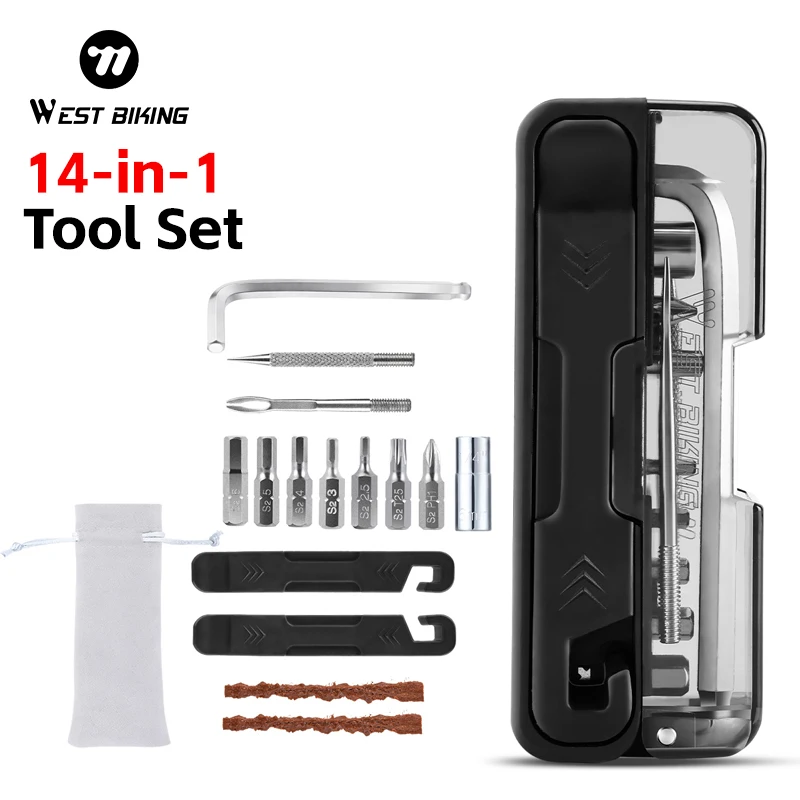 

WEST BIKING Bicycle Repair Tool Set Bike Tire Lever Allen Wrench 14-in-1 Toolkit Portable Bike Tools MTB Road Bike Accessories