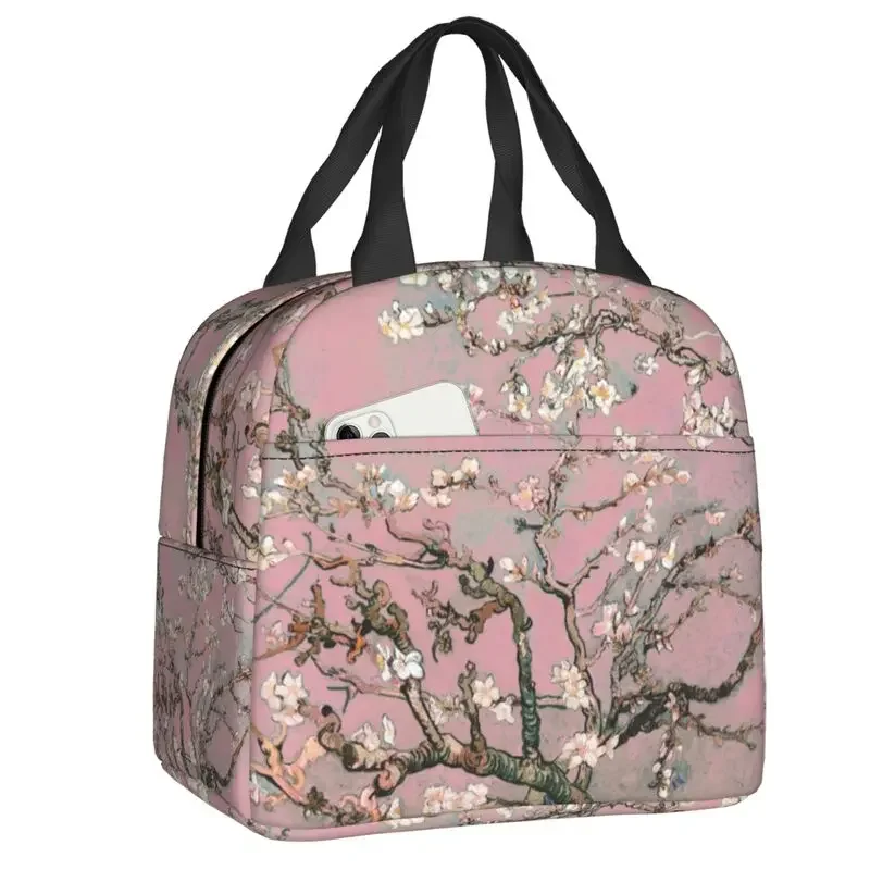 Custom Almond Blossoms By Vincent Van Gogh Lunch Bag Blossoming Almond Tree Cooler Thermal Insulated Lunch Box for Children