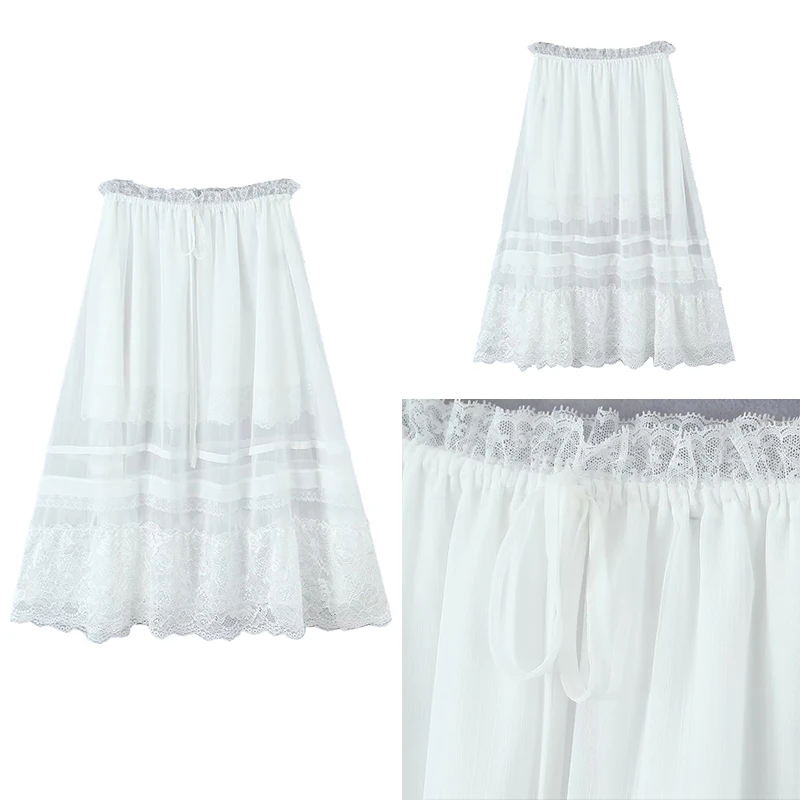 

Ele Transparent Women's Skirt Faionable Versatile Midi Skirt Polyester Fiber Regular Thin mid Waist Design