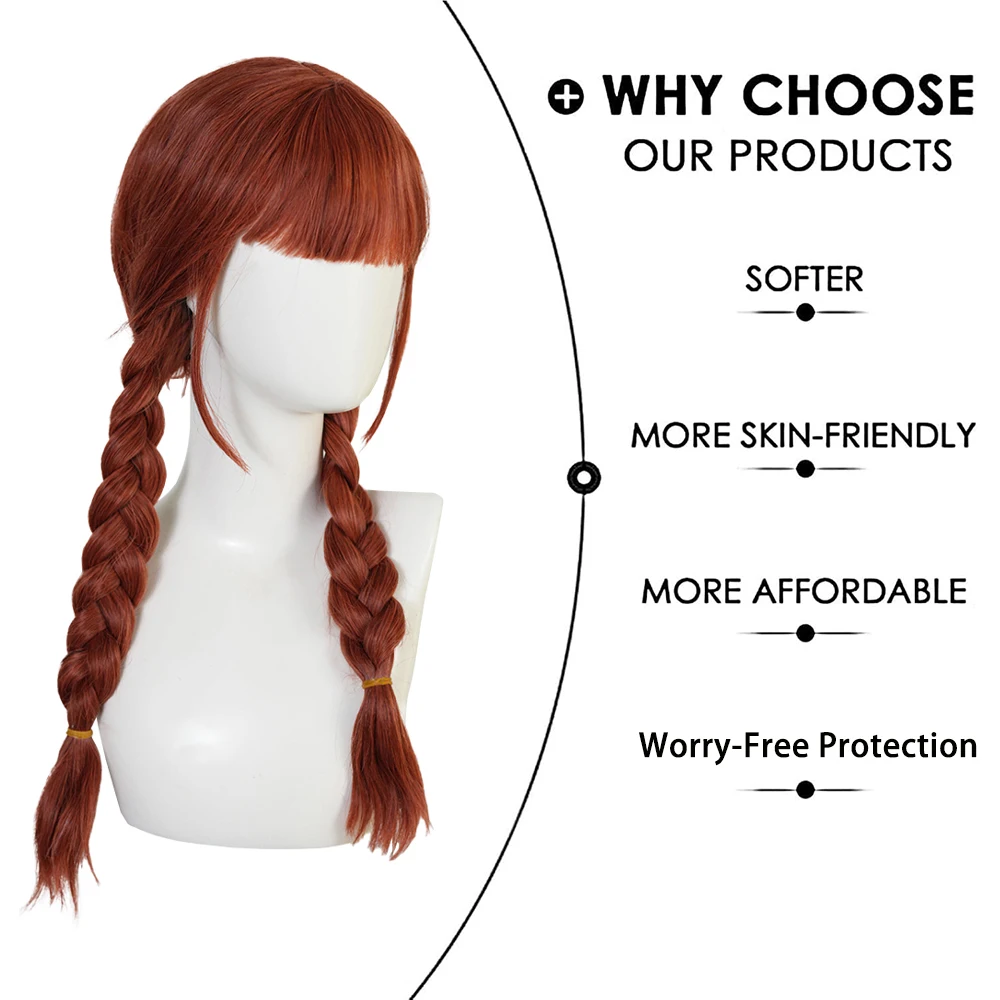 アダムス コスプレ 人工毛、23 インチ ブラックとブラウン、前髪と三つ編み付き、女性の日常パーティーに適した耐熱ウィッグ