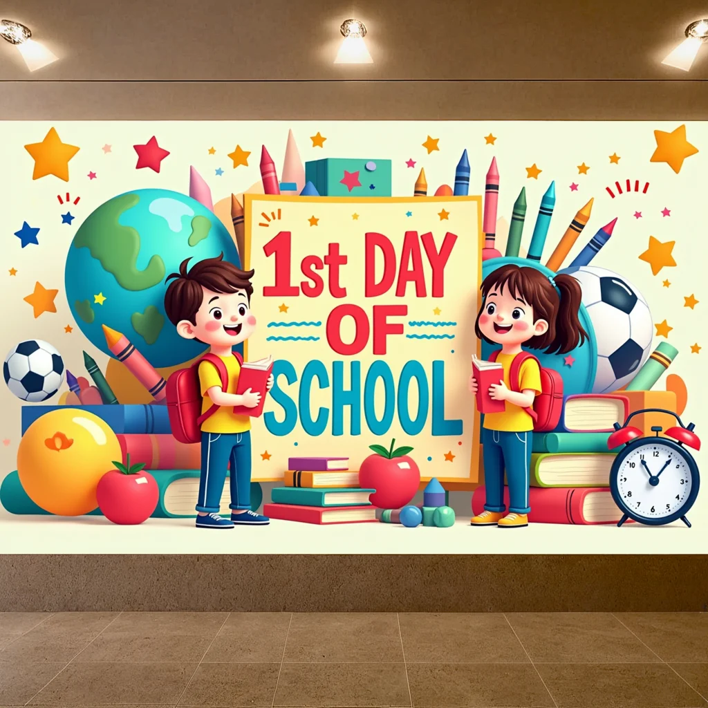 First Day of School Banner Backdrop Classroom Decor for Kids Photography Birthday Party Background Decorations Celebration