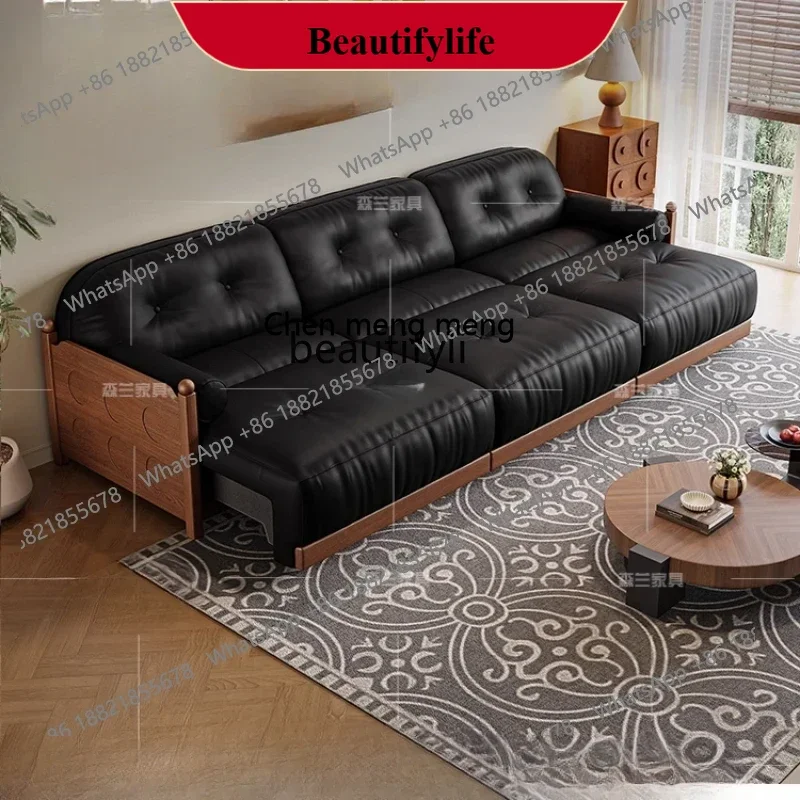 

z183 Electric function sofa bed dual-purpose Italian minimalist living room first layer cowhide retractable sofa