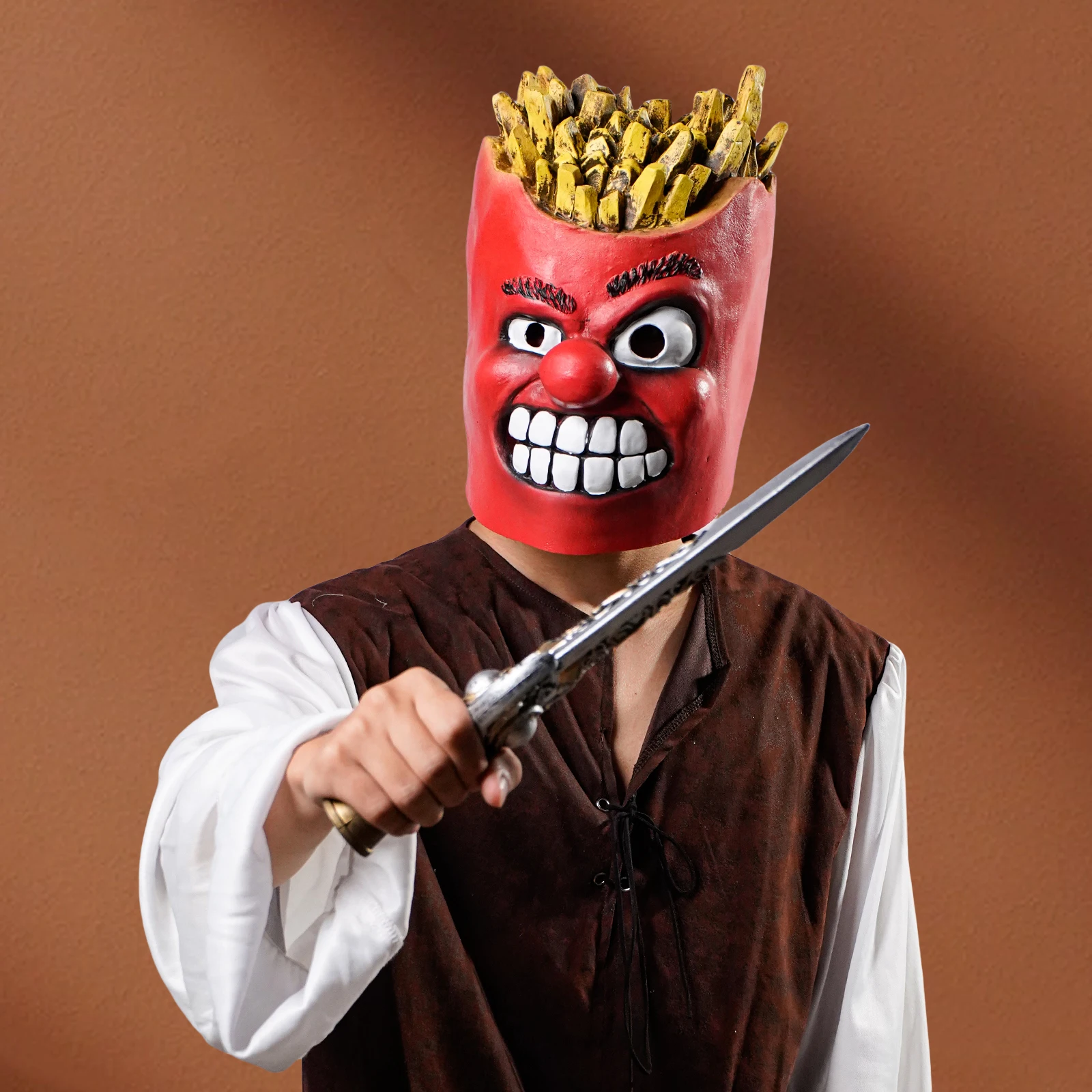 1 máscara de patatas fritas: material de látex, máscara espeluznante creativa adecuada para truco o trato de fiesta y disfraz de Halloween