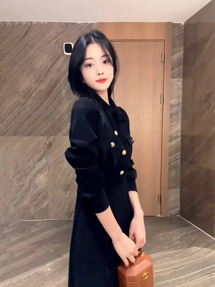 ドレス 長袖 レディース シビルウェディング 冬 ベルベット ツイスト オールマッチ プリーツ 長袖 Hライン ミニマリストスタイル 通勤