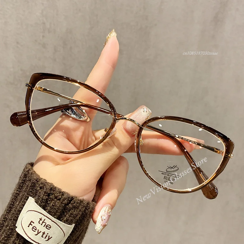 

Cat Eye Anti Blue Light Glasses Large Frame Myopia Flat Light Glasses Transparent Eyeglasses